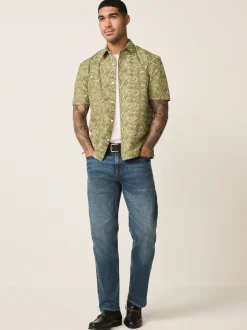 Vert - Chemise Tile texturée brodée à manches courtes