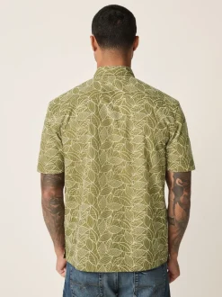 Vert - Chemise Tile texturée brodée à manches courtes