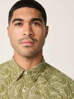 Vert - Chemise Tile texturée brodée à manches courtes