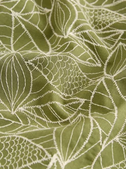 Vert - Chemise Tile texturée brodée à manches courtes