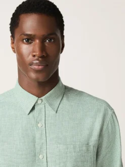 Vert - Col Classique - Chemises longues Blend de lin de coton