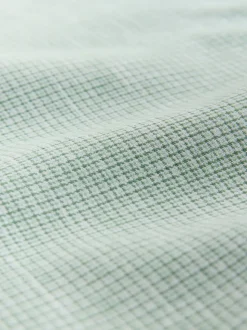 Vert - Col grand-père. - Chemise à manches courtes en lin et coton mélangés