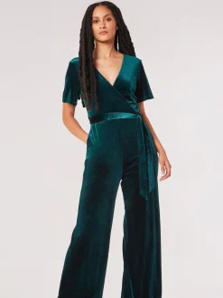 Vert - Combinaison Apricot en velours à manches ange