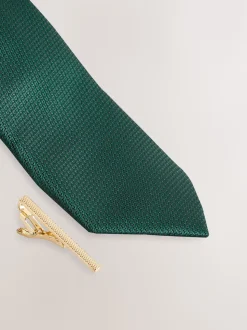 Vert - Cravate texturée avec pince à cravate