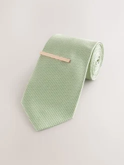vert - Cravate texturée avec pince à cravate