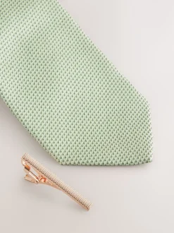 vert - Cravate texturée avec pince à cravate