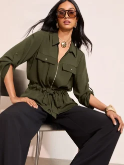 Vert - Friends Like These chemise de style utilitaire à nouer à la taille