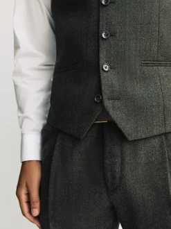 Vert - Gilet de costume en laine mérinos mélangée