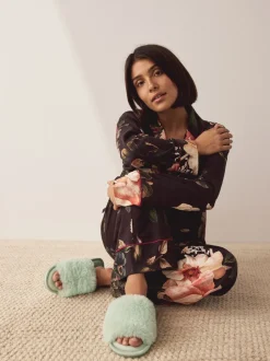 Vert à la menthe - Chaussons curseurs doublés de fausse fourrure