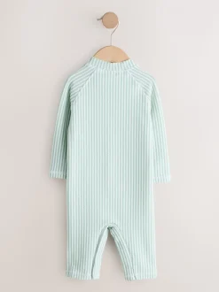 Vert à la menthe - Ensemble maillot de bain et chapeau anti-soleil rayé (3mois-7ans)