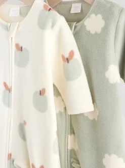 vert - Lot de 2 dors-bien bébé en micro polaire avec fermeture éclair bidirectionnelle