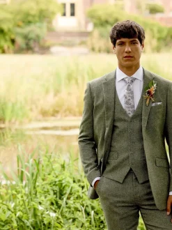 Vert - Modèle droit - Skopes Jude Tweed Veste de costume ajustée