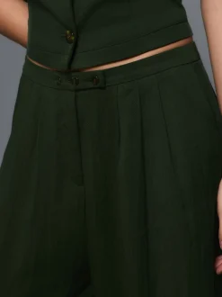 Vert - Pantalon plissé ultra-large