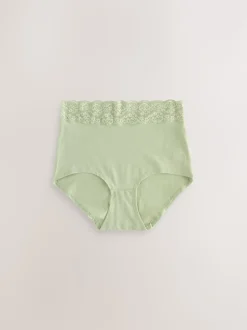 Vert à petites fleurs - Lot de 4 culottes en coton et dentelle