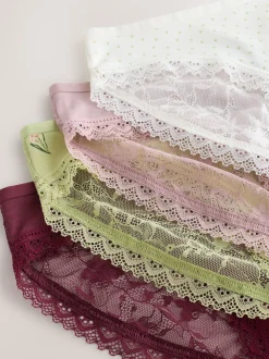 Vert à petites fleurs - Lot de 4 culottes en coton et dentelle