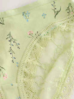 Vert à petites fleurs - Lot de 4 culottes en coton et dentelle