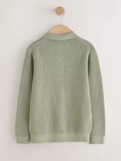 vert - Polo texturé à manches longues (3-16ans)