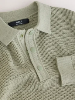 vert - Polo texturé à manches longues (3-16ans)