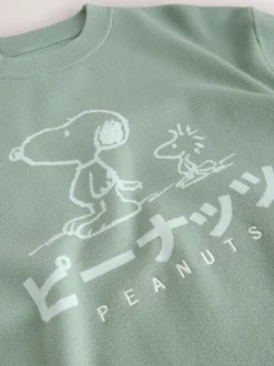 vert - Pull décontracté à col rond à imprimé graphique Snoopy