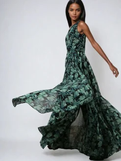 Vert - robe longue Religion une épaule avec jupe complète