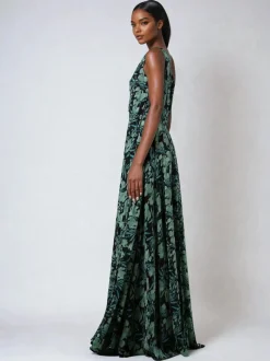 Vert - robe longue Religion une épaule avec jupe complète