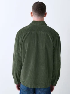 Vert - Surchemise veste-chemise en velours côtelé à poche unique