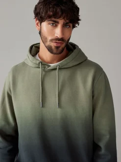 Vert - Sweat-shirt à capuche en jersey riche en coton Dip Dye