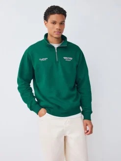 Vert - Sweat-shirt à col zippé à imprimé graphique simple