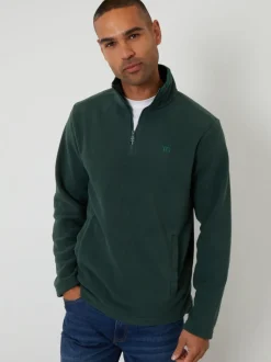Vert - Sweat-shirt Threadbare quart zippé en micropolaire