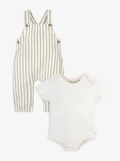 Vert - The Little Tailor Ensemble salopette et t-shirt tissé bébé