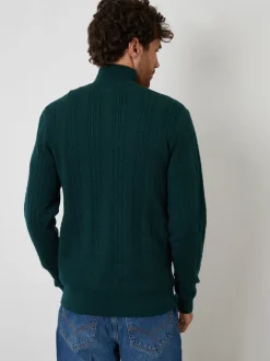 Vert - Threadbare pull à col zippé en maille torsadée