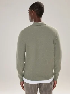 vert - Uni - Polo en Coupe classique à Manches longues Essential