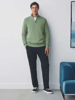 vert - Uni - Pull N.Premium Coupe classique 100% Coton Premium à fermeture éclair