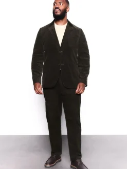 Vert - Veste de costume décontractée en velours côtelé