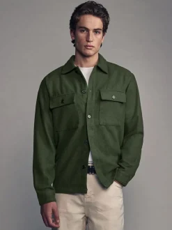 Vert - Veste-chemise en laine à deux poches
