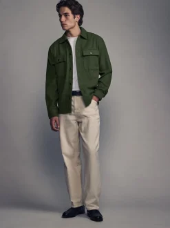 Vert - Veste-chemise en laine à deux poches