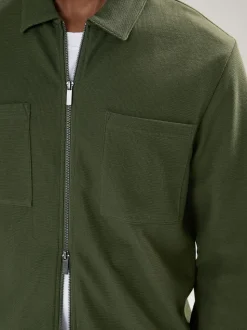 Vert - Veste-chemise texturée zippée
