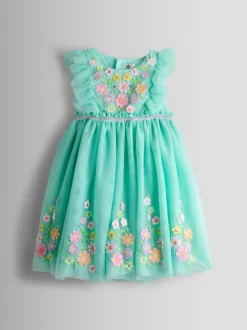 Vert clair - JoJo Maman Bébé Appliqué Floral Tulle Party Dress
