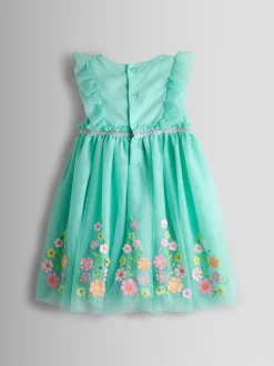 Vert clair - JoJo Maman Bébé Appliqué Floral Tulle Party Dress