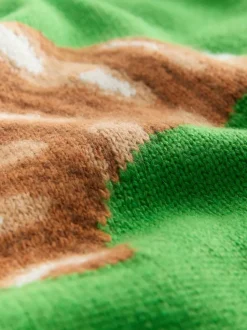 Vert croissant graphique - Pull à col rond à manches longues en laine