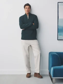 vert foncé - Uni - Pull N.Premium Coupe classique 100% Coton Premium à fermeture éclair