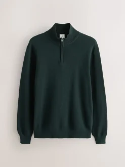 vert foncé - Uni - Pull N.Premium Coupe classique 100% Coton Premium à fermeture éclair