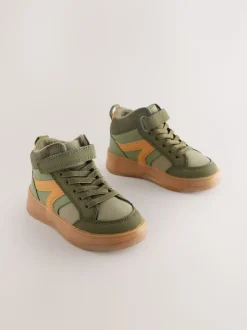 Vert kaki - Baskets hautes à lacets élastiques à fermeture par contact