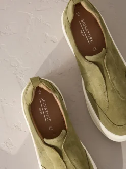 Vert kaki - Baskets Signature en cuir à plateforme compensée épaisse