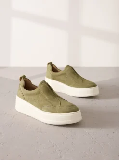 Vert kaki - Baskets Signature en cuir à plateforme compensée épaisse