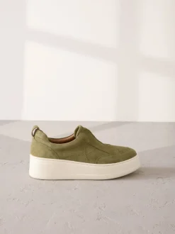 Vert kaki - Baskets Signature en cuir à plateforme compensée épaisse