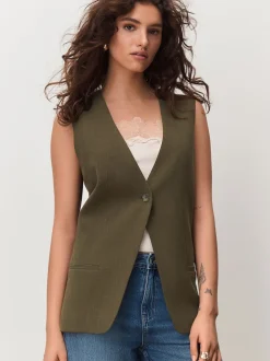 Vert kaki - Blazer Gilet croisé