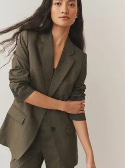 Vert kaki - Blazer simple boutonnage en laine