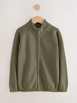 Vert kaki - Cardigan zippé en tricot (3-16ans)