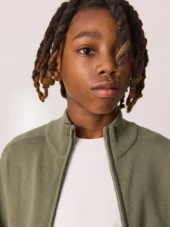 Vert kaki - Cardigan zippé en tricot (3-16ans)